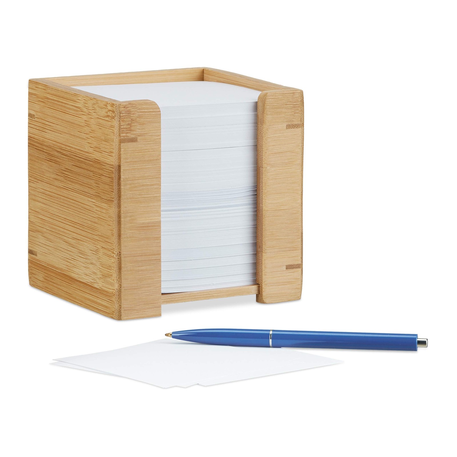 Relaxdays Bamboo Note Dispenser, Wooden Sticky Note Holder, Desk Organiser, H x