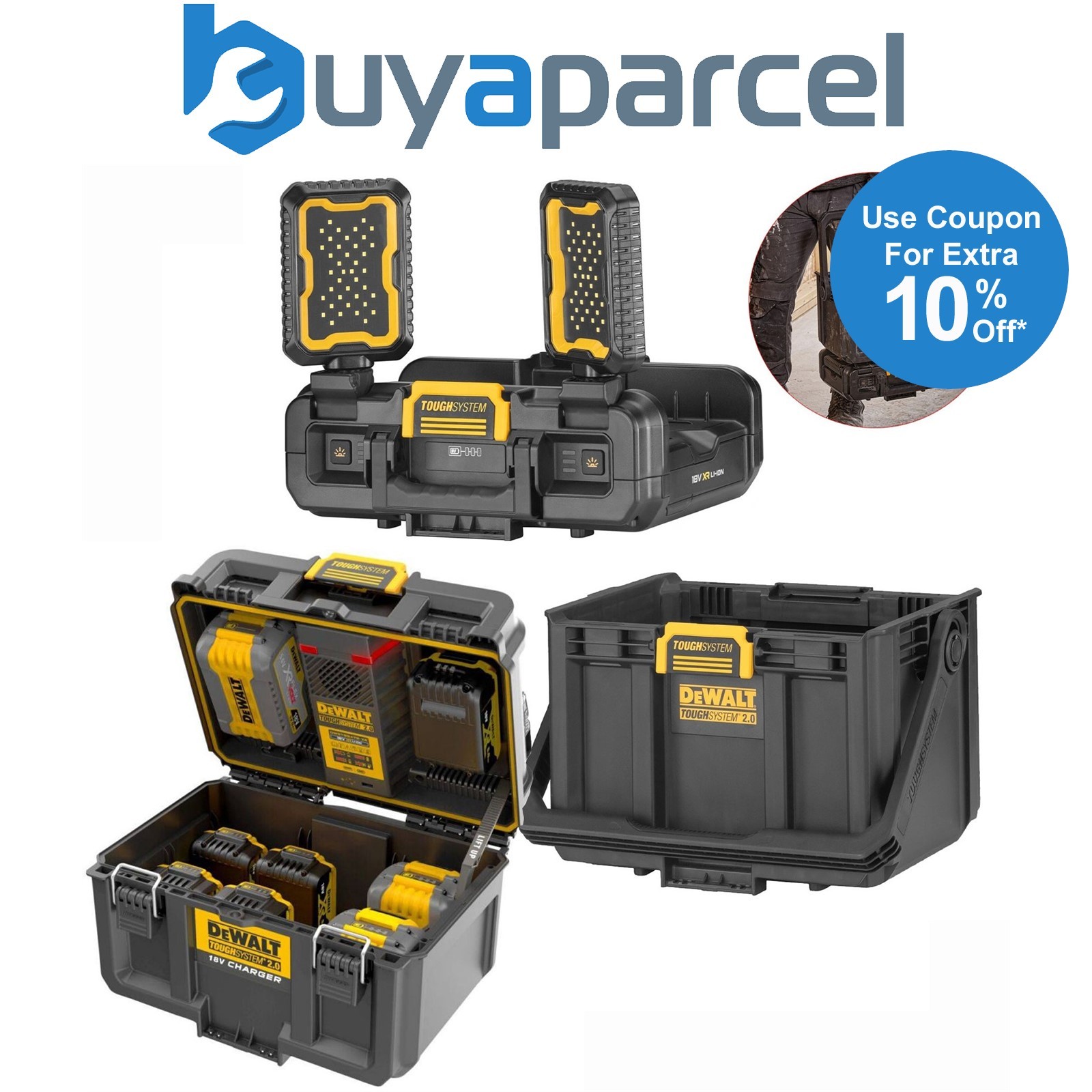 Dewalt Toughsystem 2.0 DWST08061-1 Half Width LED Light + Tote + Charger ToolBox