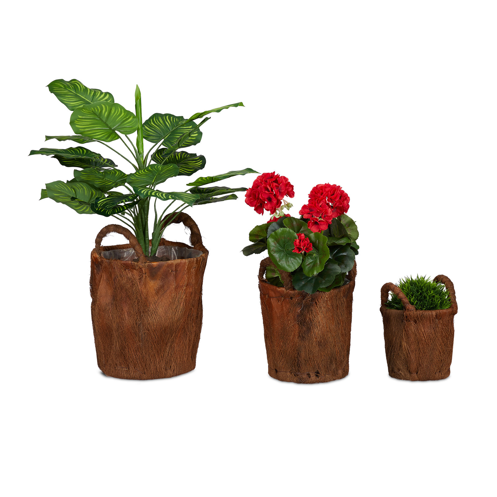 Flowerpot Lined Planters Coconut Leaves Handmade Pots Natural Decoration Handles