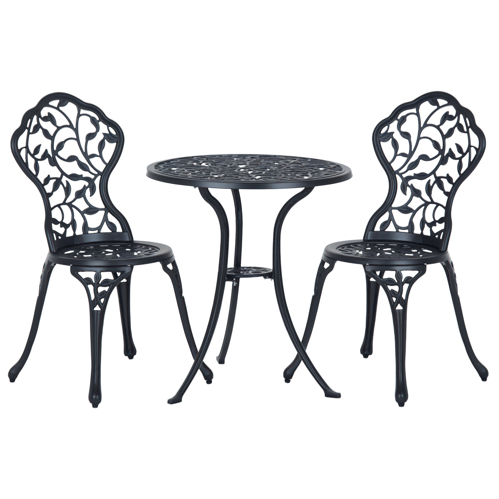 Outsunny Aluminium Bistro Set Garden Coffee Table Chair Outdoor Dining Set Black