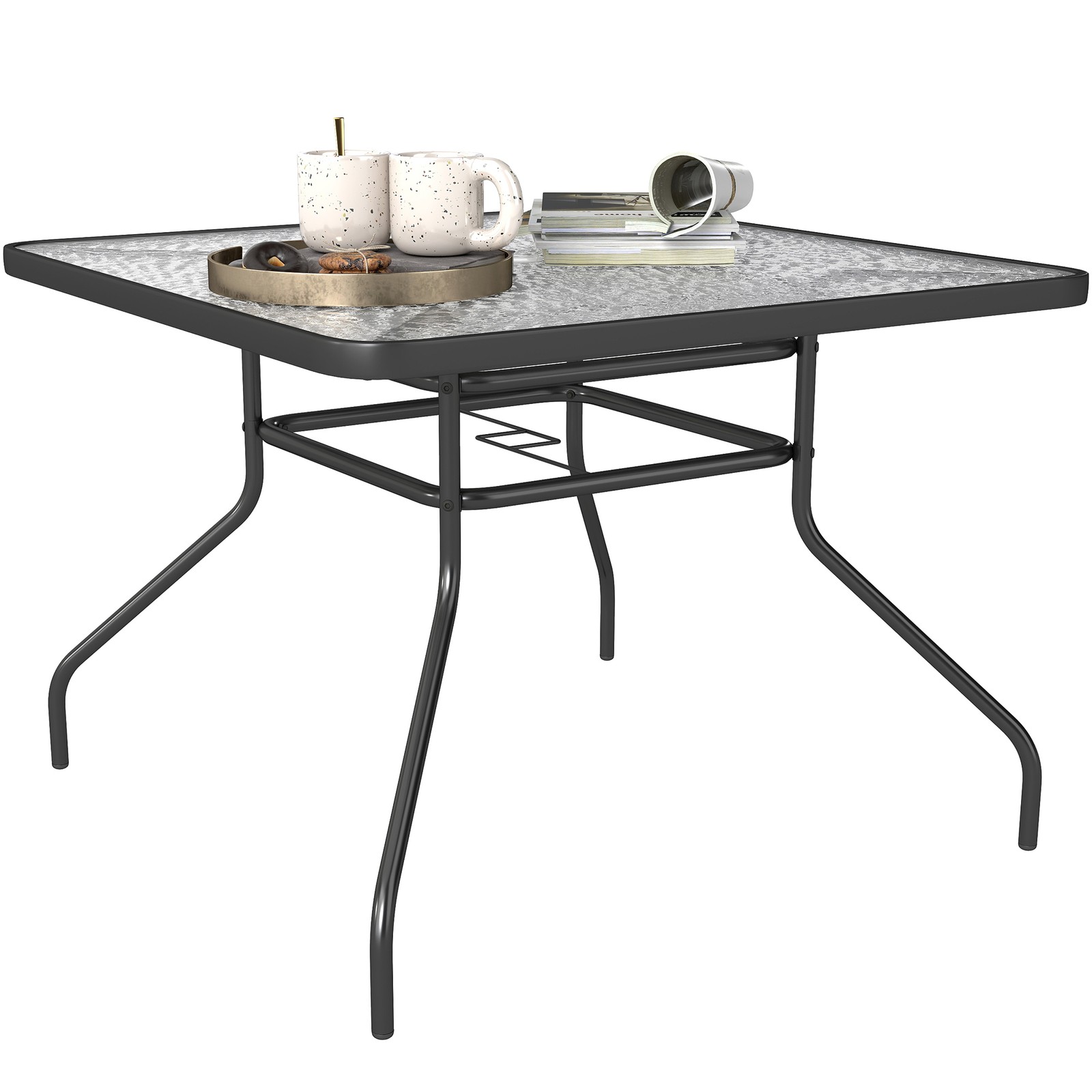 Outsunny Square Patio Table, Glass Top Garden Dining Table 100 x 100cm