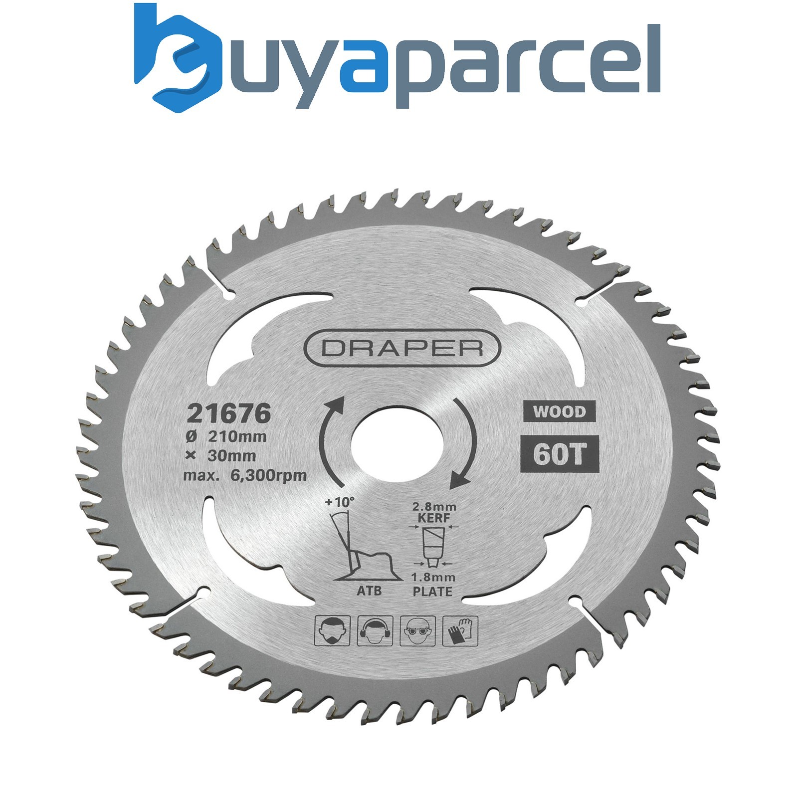 Draper 21676 TCT Circular Saw Blade for Wood, 210 x 30mm, 60T