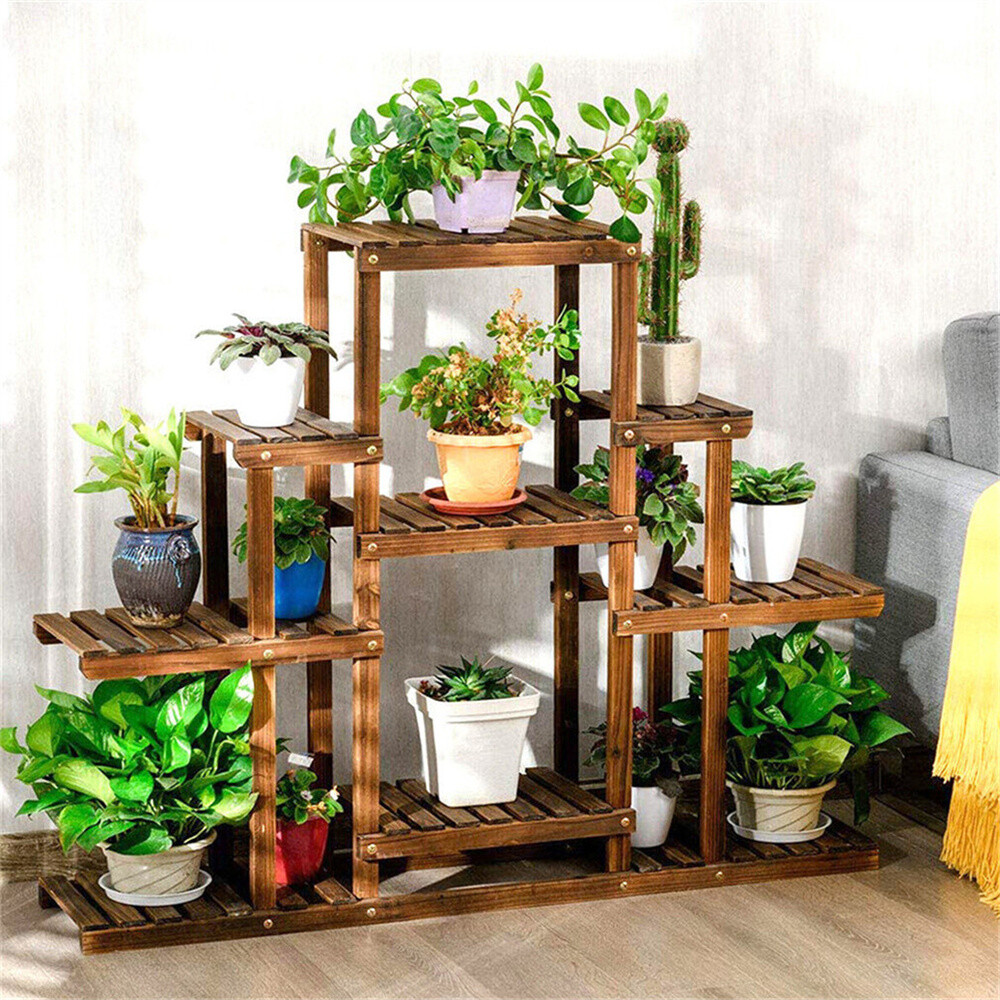 Wooden Plant Stand Indoor Garden Ladder Lush Planter Shelf Absorb Sunlight Rack