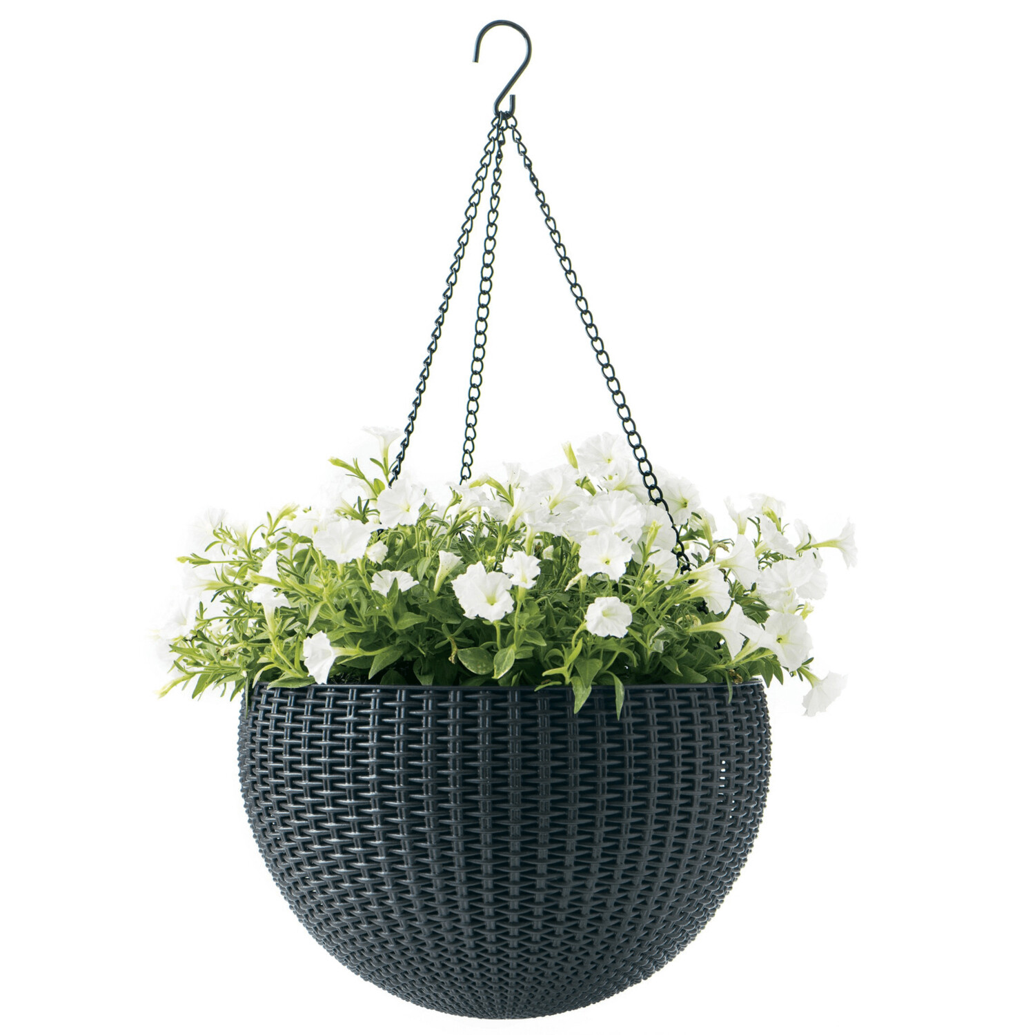Hanging Flower Pot Planter Basker Keter Sphere Graphite Drain Hole Rattan Style