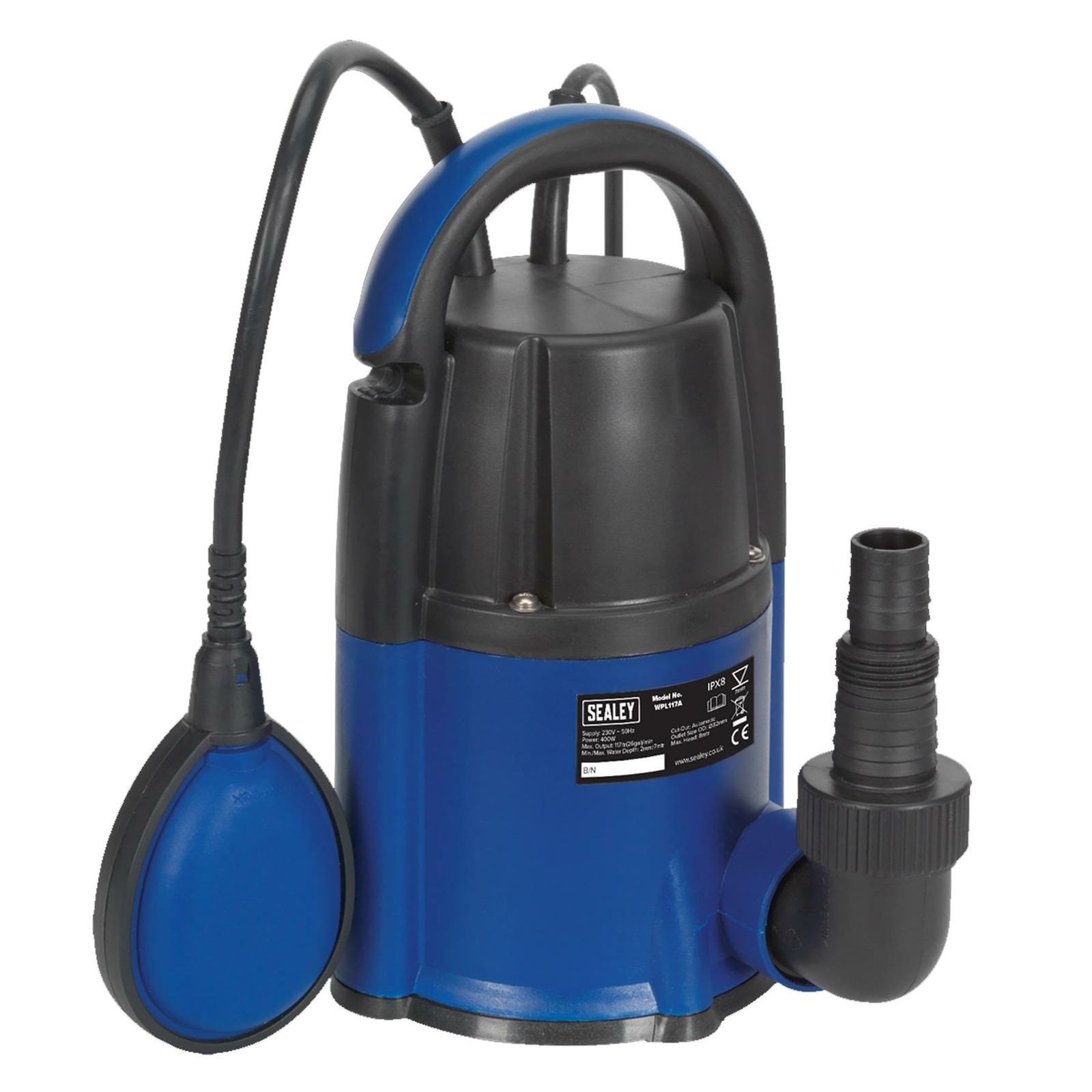 Sealey Submersible Water Pump Auto Low Level 2mm 117L/min 230V