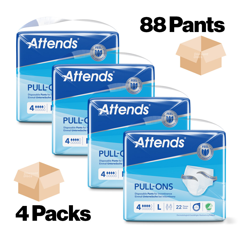 Adult Nappies Incontinence Pull up Pants ATTENDS 4L LARGE 4 PACKS OF 22