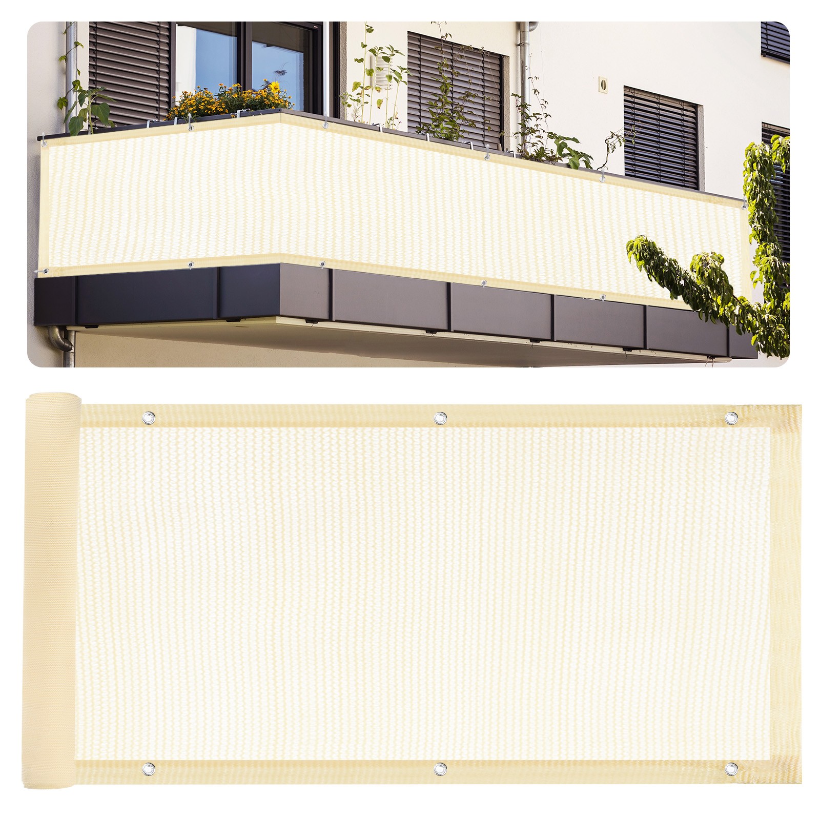 3'x16' Balcony Privacy Screen Shield 90% Fence Railing Shade Cover Beige