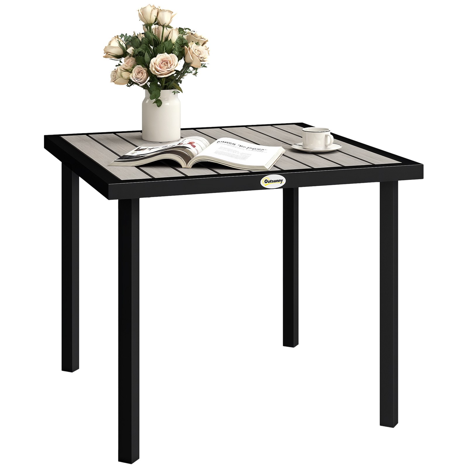 Outsunny Garden Table for 4 Person with 5.4cm Parasol Hole, Light Grey