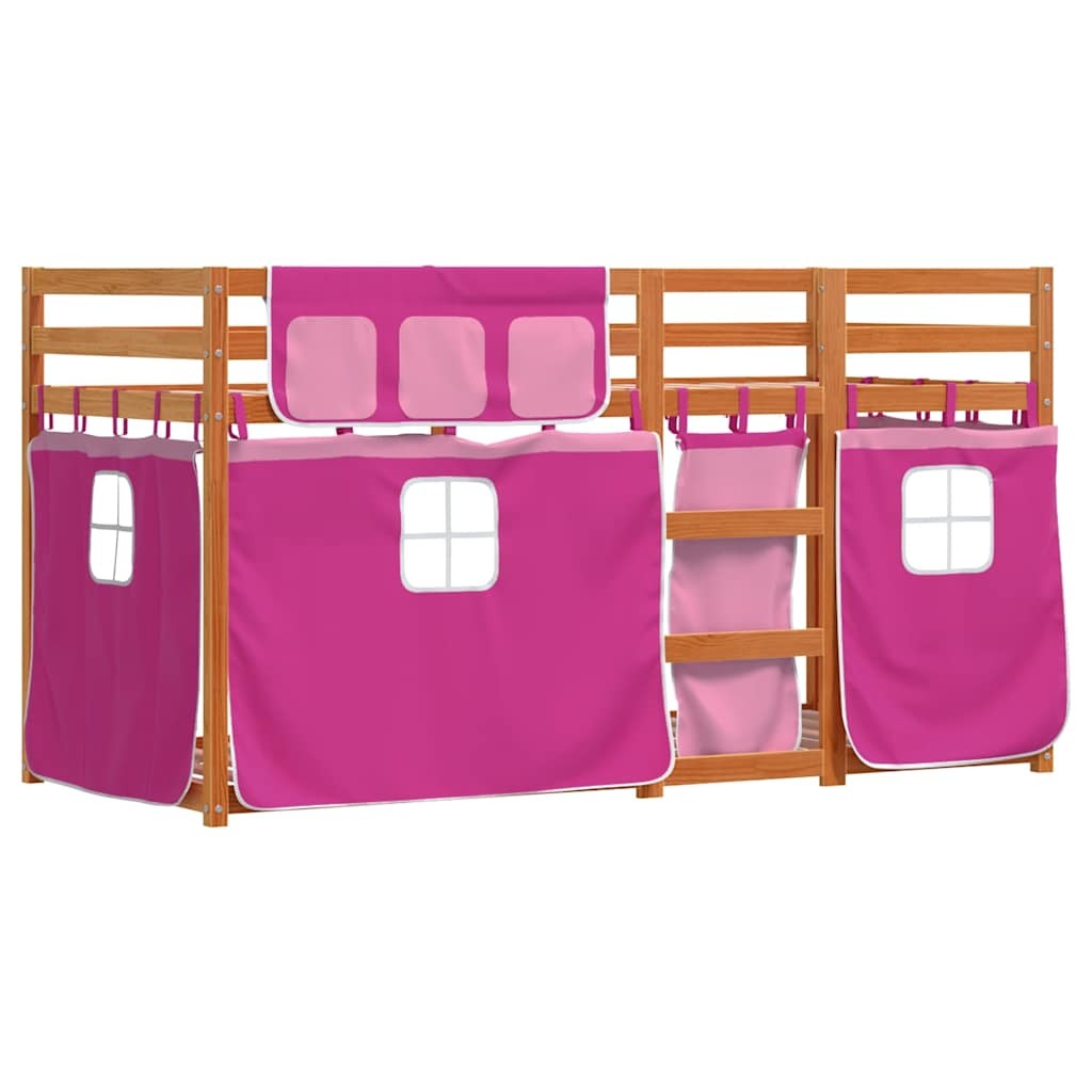 Bunk Bed with Curtains Kids Twin Sleeper Pink 80x200 cm Solid Wood Pine vidaXL
