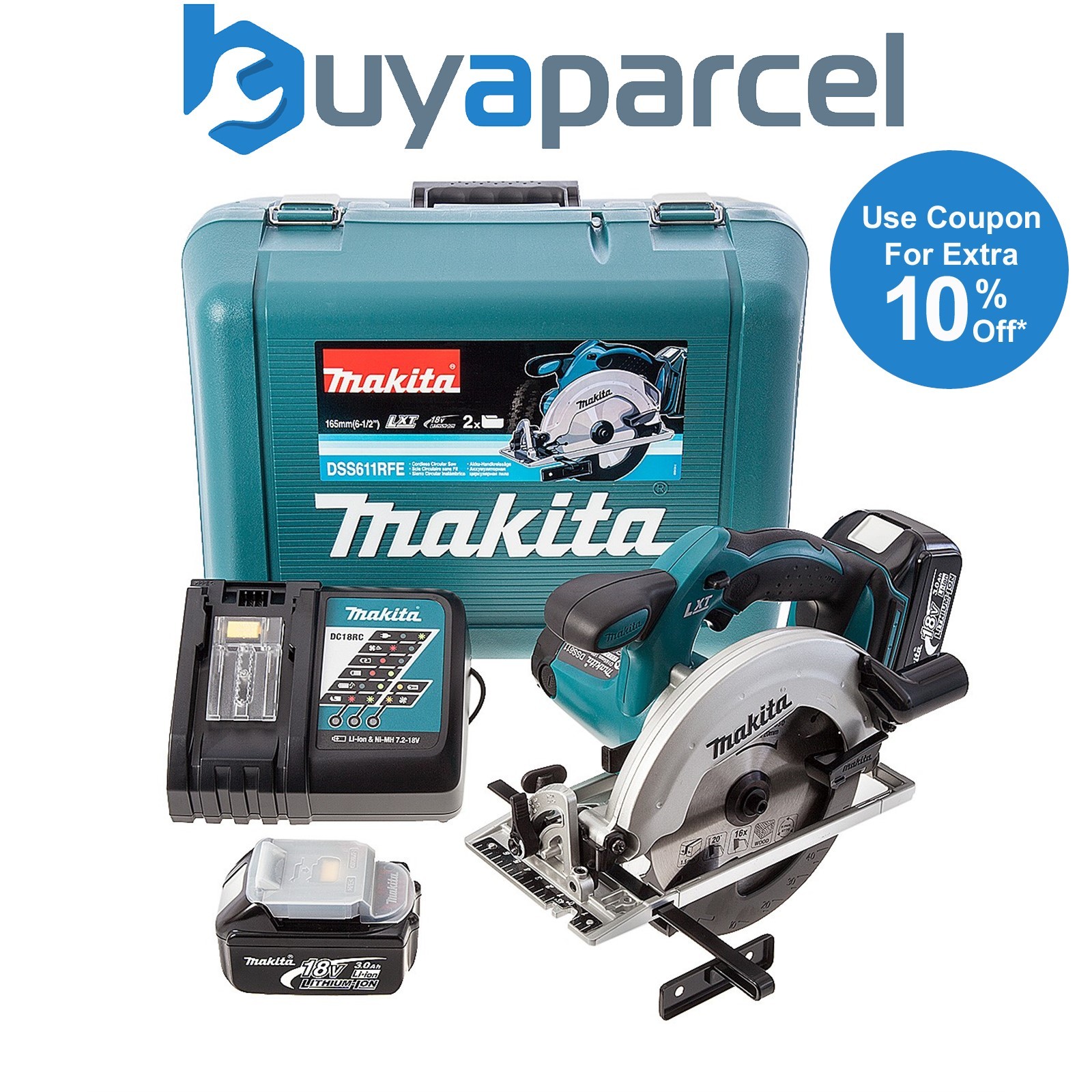 Makita DSS611RFE 18V LXT Lithium Ion 165mm Circular Saw - 2 x 3.0ah Batteries