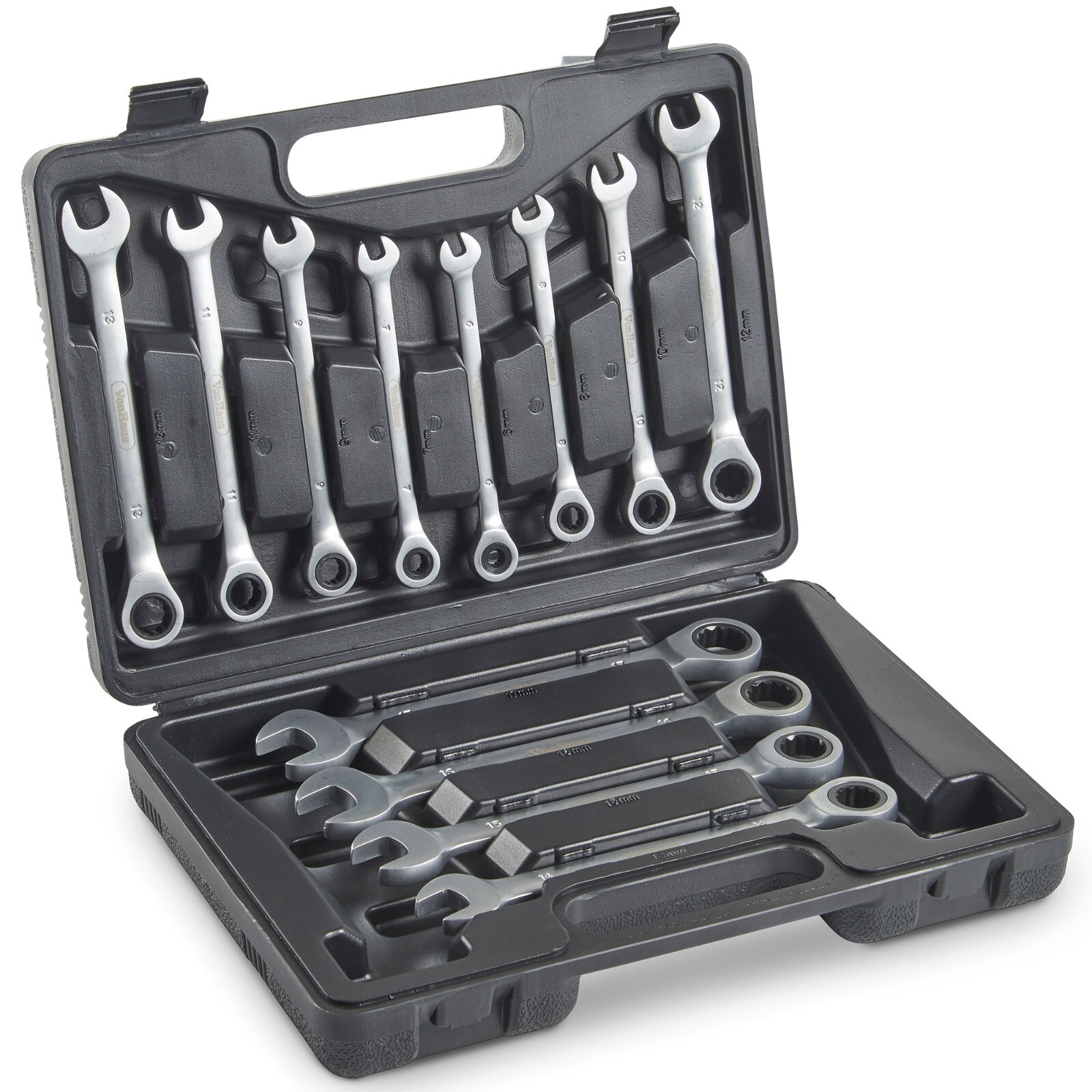 Spanner Sets from 6mm to 17mm - 12 Piece Ratchet Spanner Set and Case - VonHaus