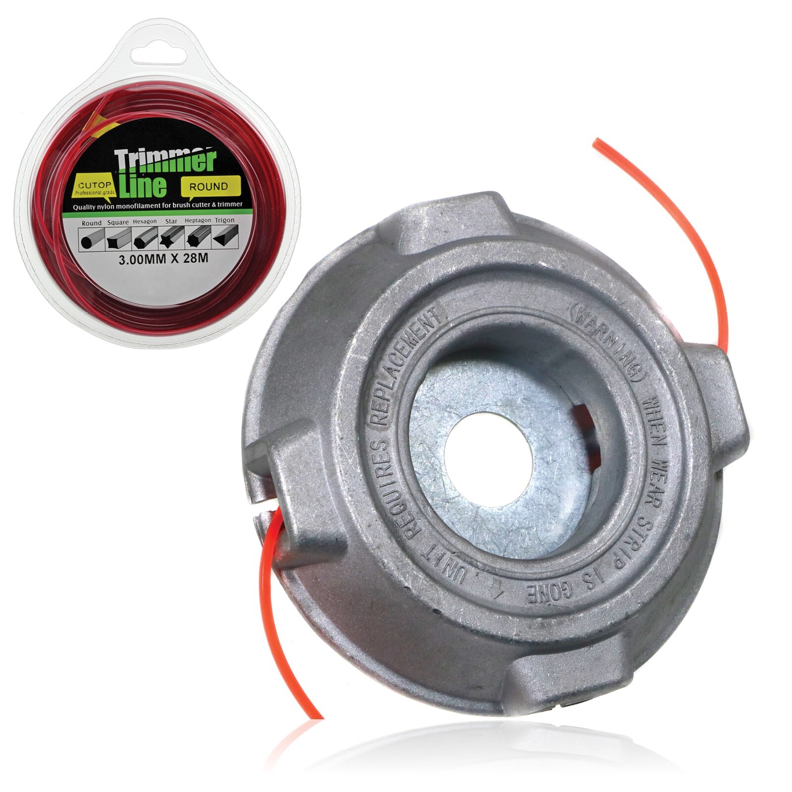 Brushcutter Strimmer Head Deep Recess Line Blade 25mm Bolt-on + 3mm 28m Round