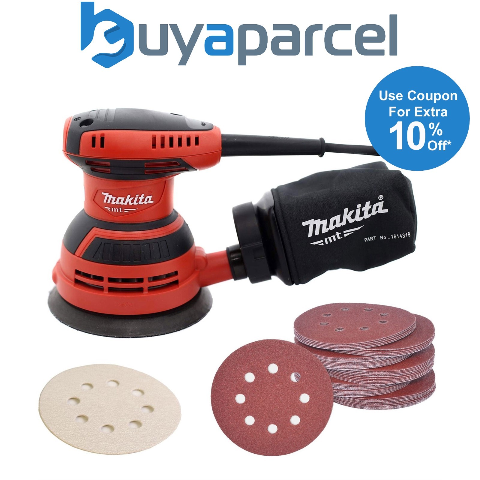 Makita M9204 125mm 5" 240v Electric Random Orbital Sander Dust Bag + 51 Sheets