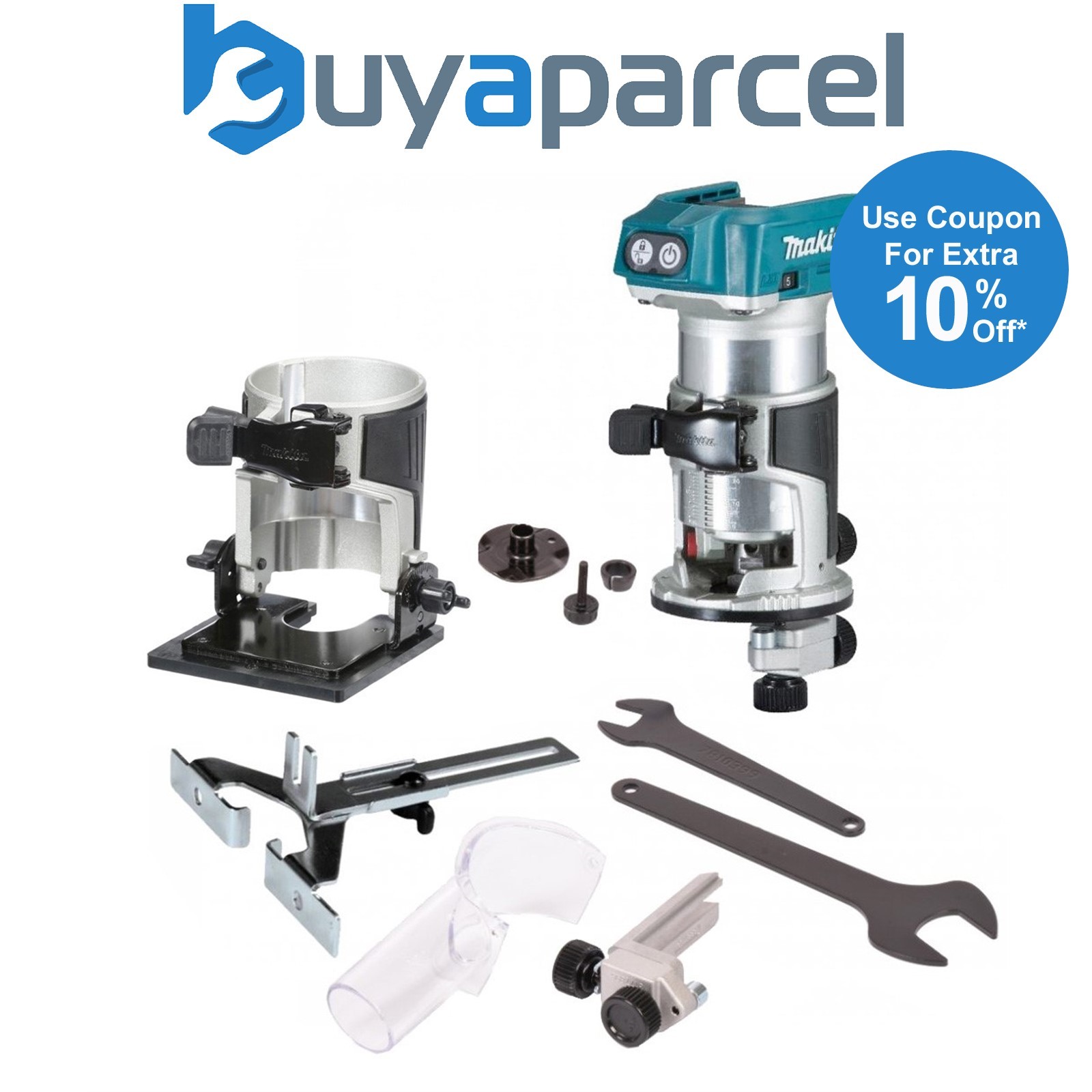 Makita DRT50Z 18V Cordless Brushless Laminate Router Trimmer + Bevel Base +Guide