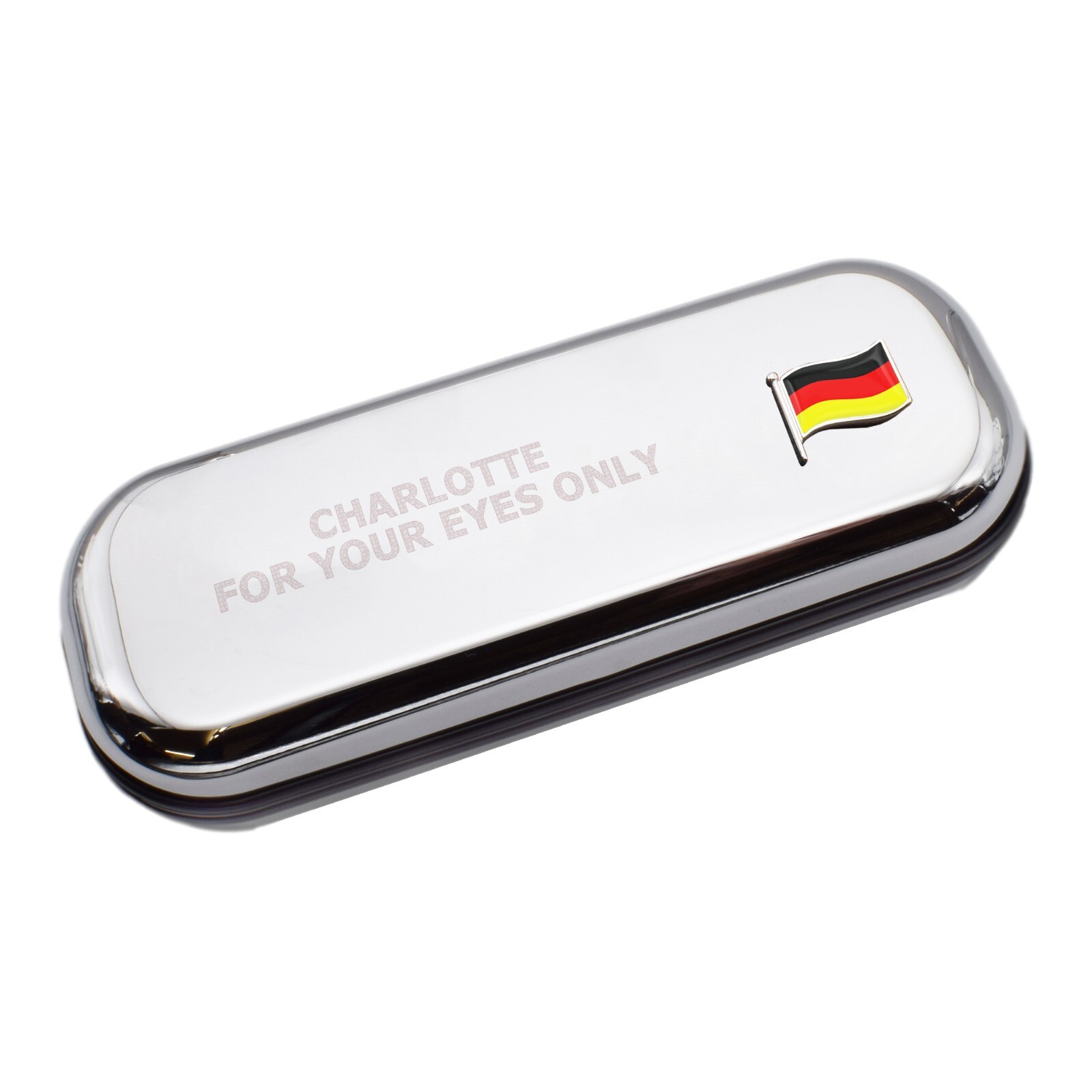 Germany Wave Flag & Engraved With Message Chromed Glasses Case Box