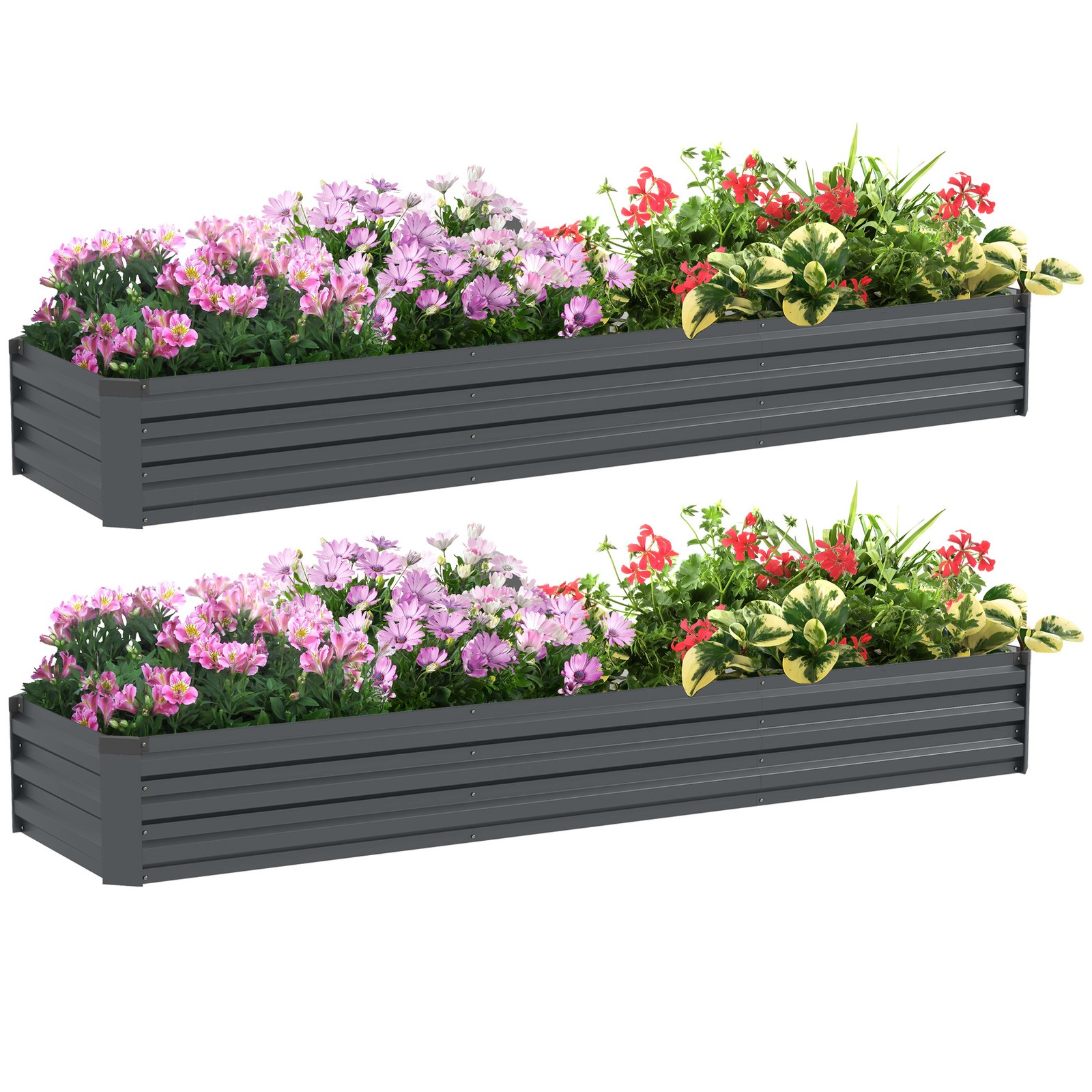 Outsunny Galvanised Raised Bed, Outdoor Elevated Planter Box, Pack of 2 Grey