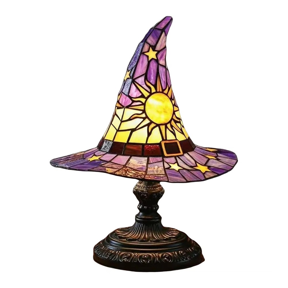 Resin Witch Hat Lamp with USB Powered Resin Witch Hat Light Ornament Dark- I9K2