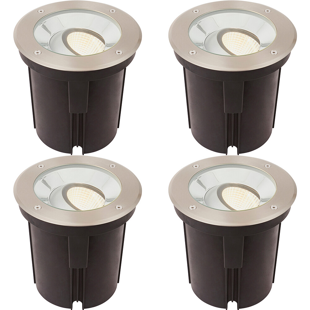 4 PACK Stainless Steel IP67 Ground Light - 16.5W Warm White Tilting Head LED