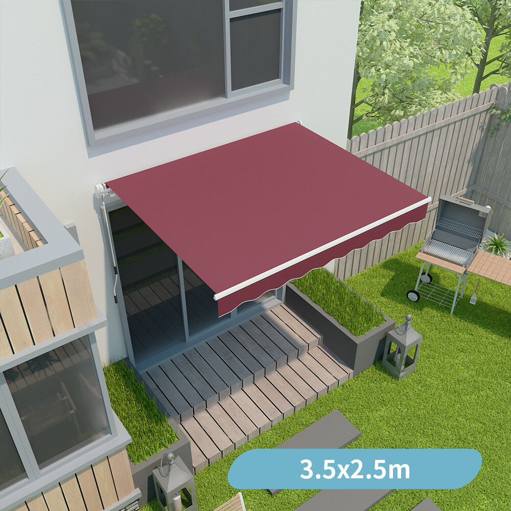 3.5x2.5M Garden Patio Manual Awning Canopy Shade Shelter Retractable Wine Red