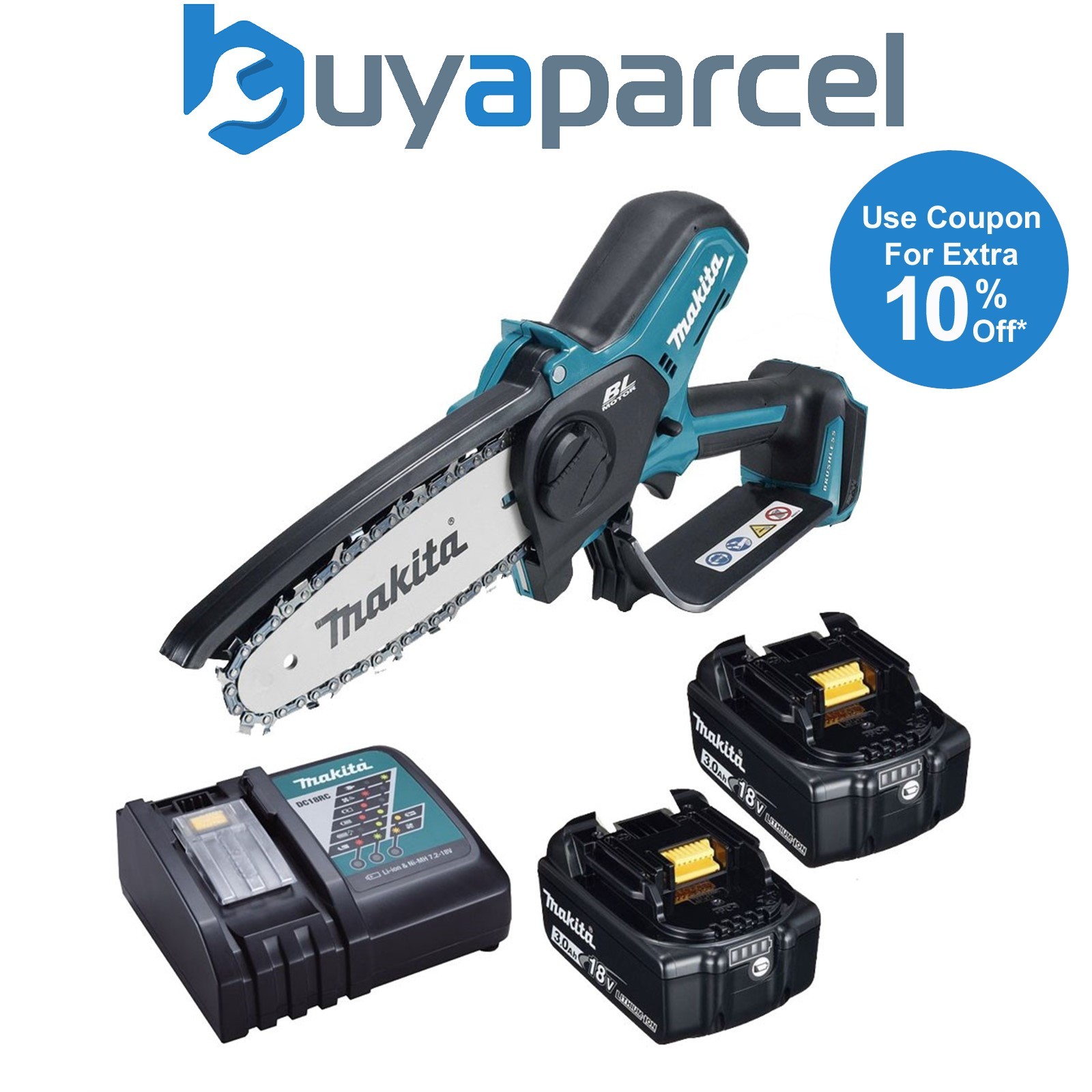 Makita DUC101Z Cordless Brushless Pruning 18V 100mm + 2 x 3AH Battery & Charger