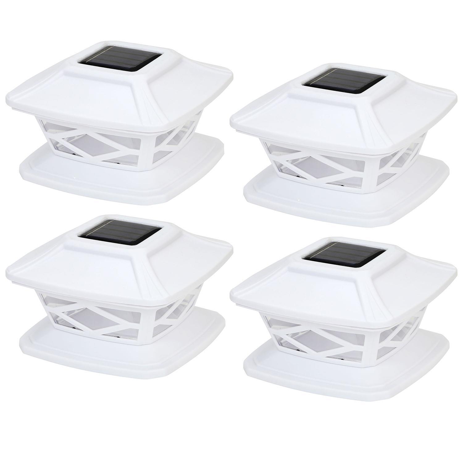4 x Solar Powered White LED Outdoor Garden Post Deck Cap Square Fence Lights
