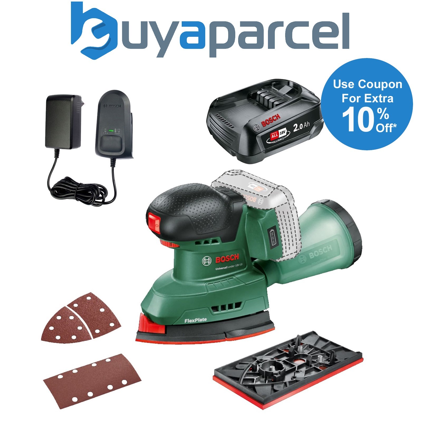 Bosch UniversalSander 18v 18V-10 Cordless Multi Palm Sander 1 x 2.0Ah Battery