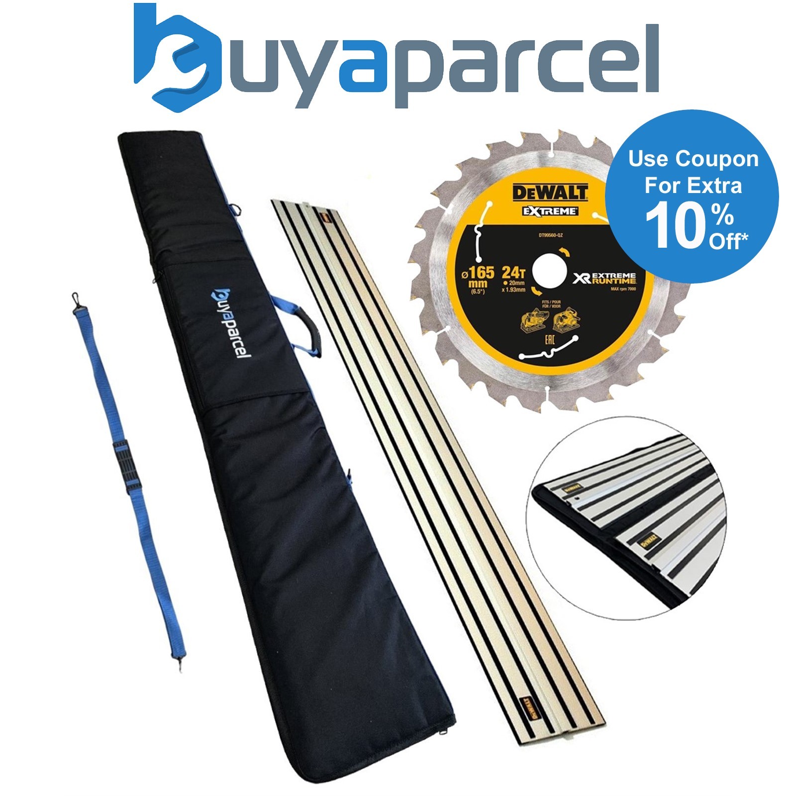 DeWalt DWS5022 1.5m Plunge Saw Guide Rail DWS520 Set + 24T Extreme Blade + Bag