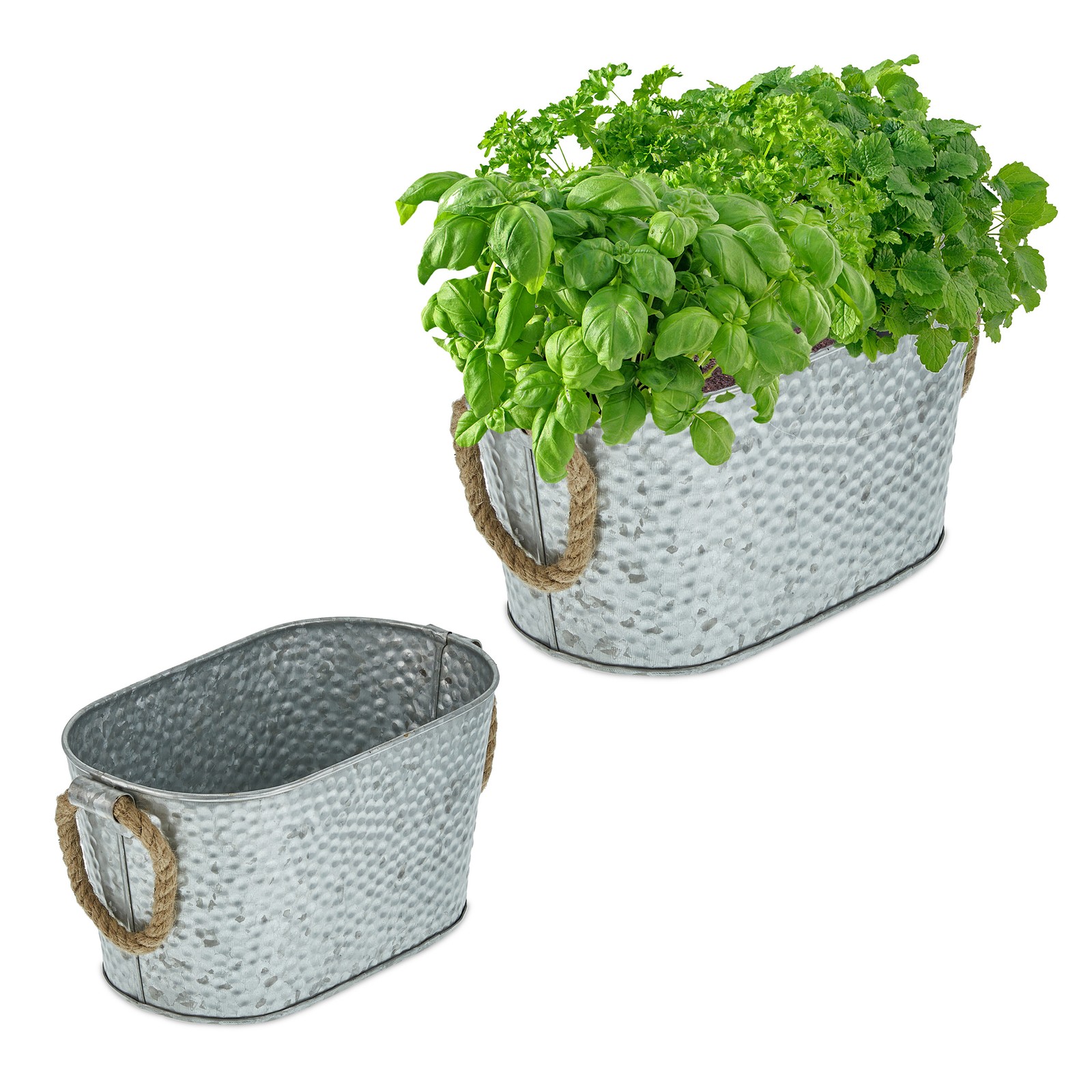Planter Zinc Flower Pots Jute Handled Planters Weatherproof Oval Flower Tubs