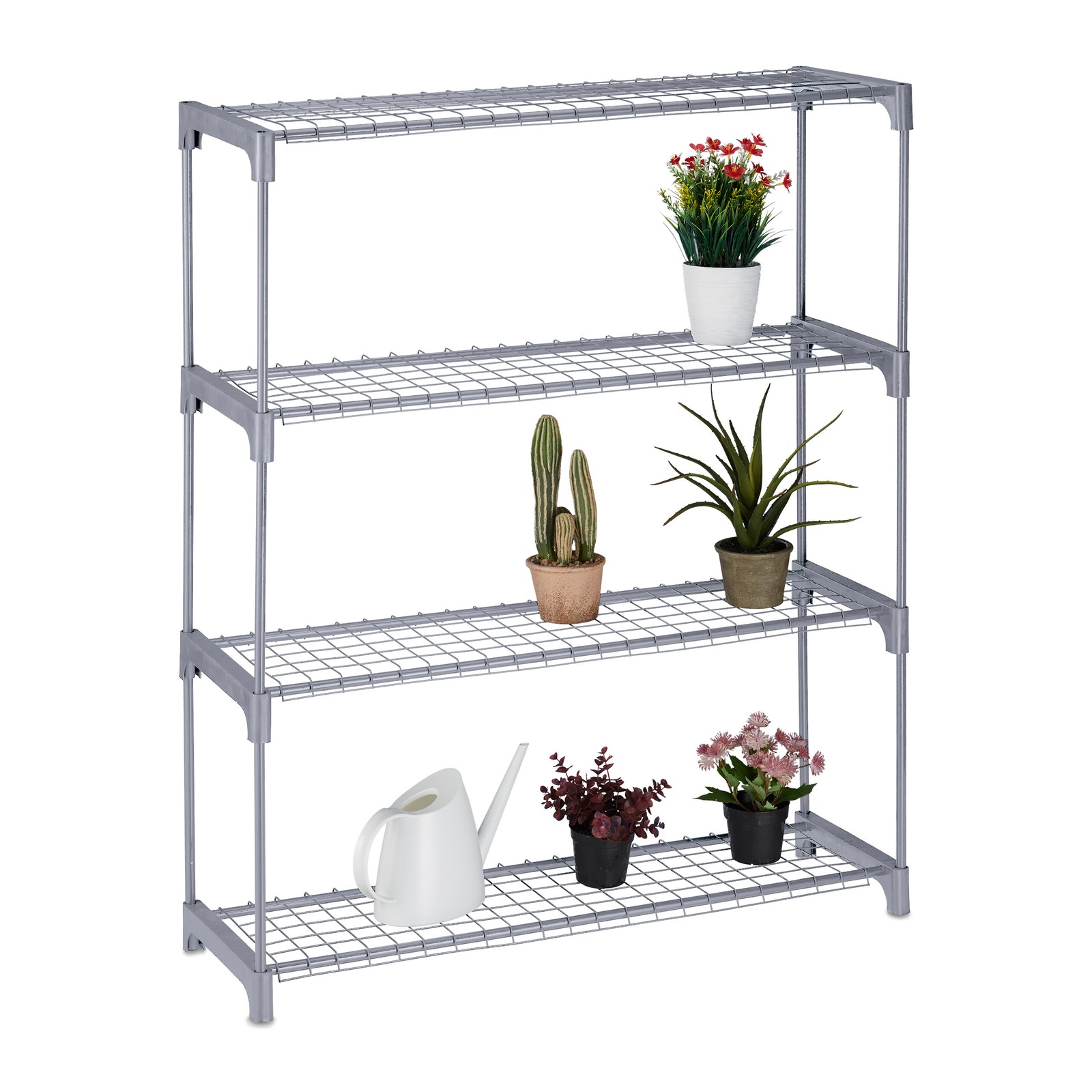 Plant Rack Stand Flower Shelf Growing Herb Shelving Unit Grey Metal 106x91x28cm