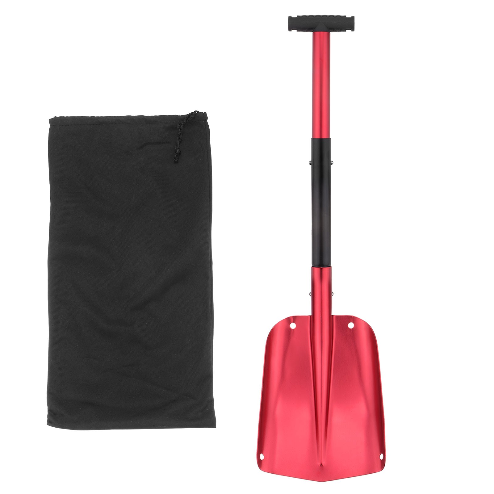 Snow Shovel 63-82cm Aluminum Camping Shovels with Carrying Bag, Red Black