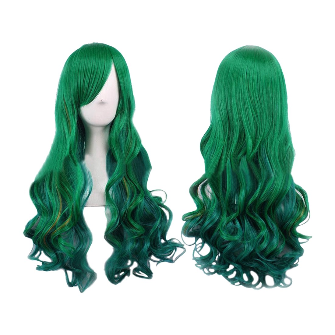 2X(Dark green lady wig dark green long curly wig Long Hair 68CM wig for4286