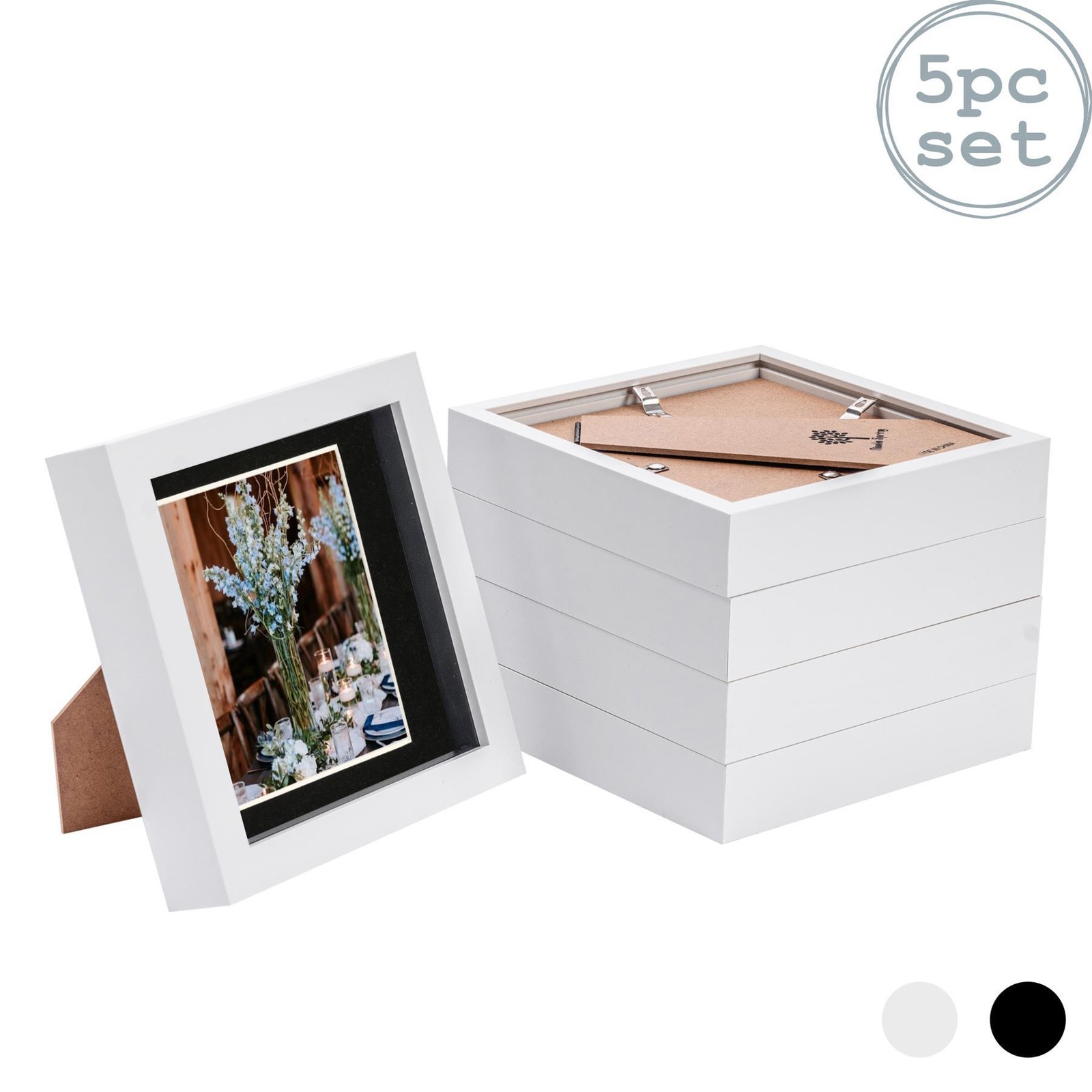 5x 3D Box Photo Frames Picture Display 6 x 6" with 4 x 4" Mount White/Black