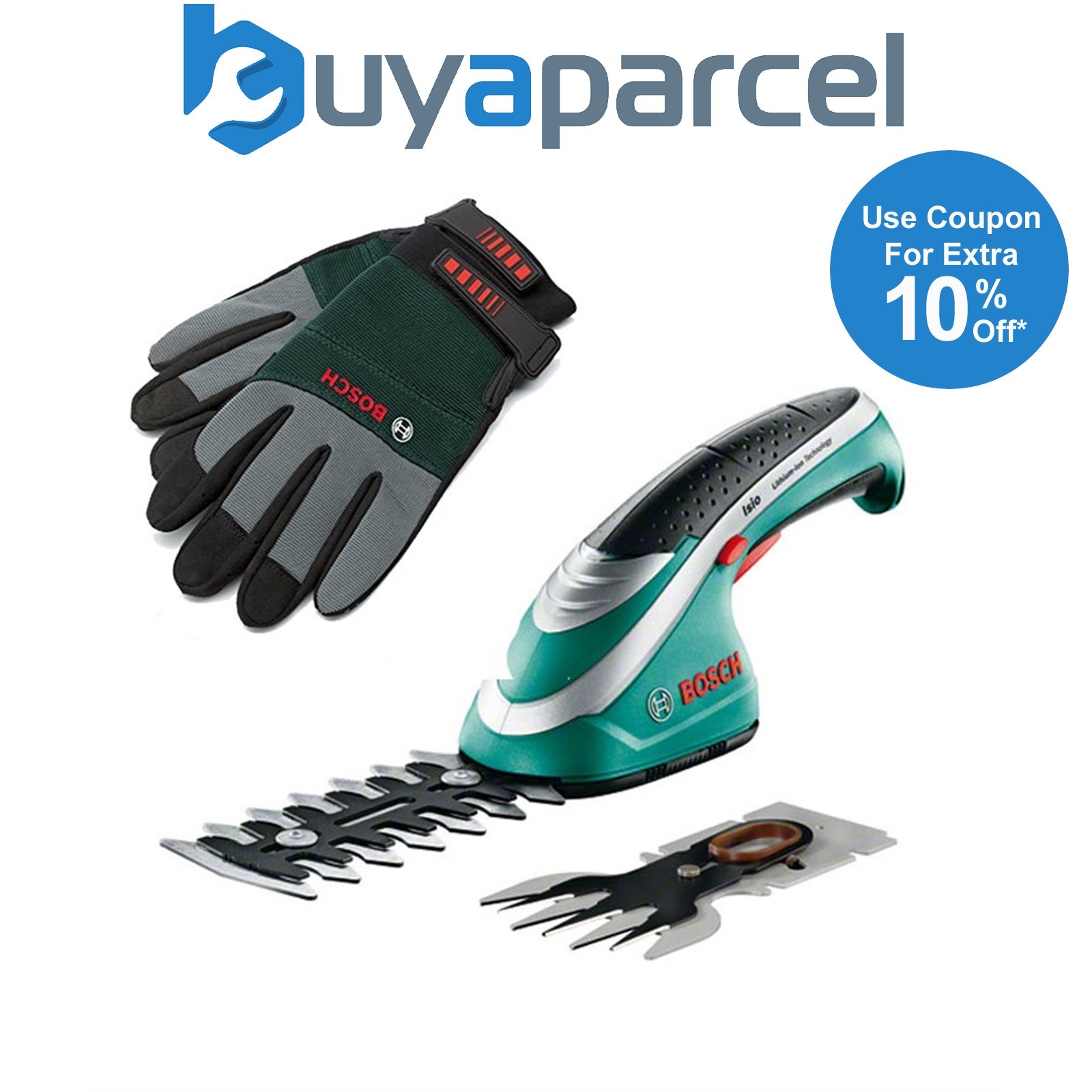 Bosch ISIO 3 III Cordless Shrub Grass Shear Hedge Cutter Multi Tool Set & Gloves