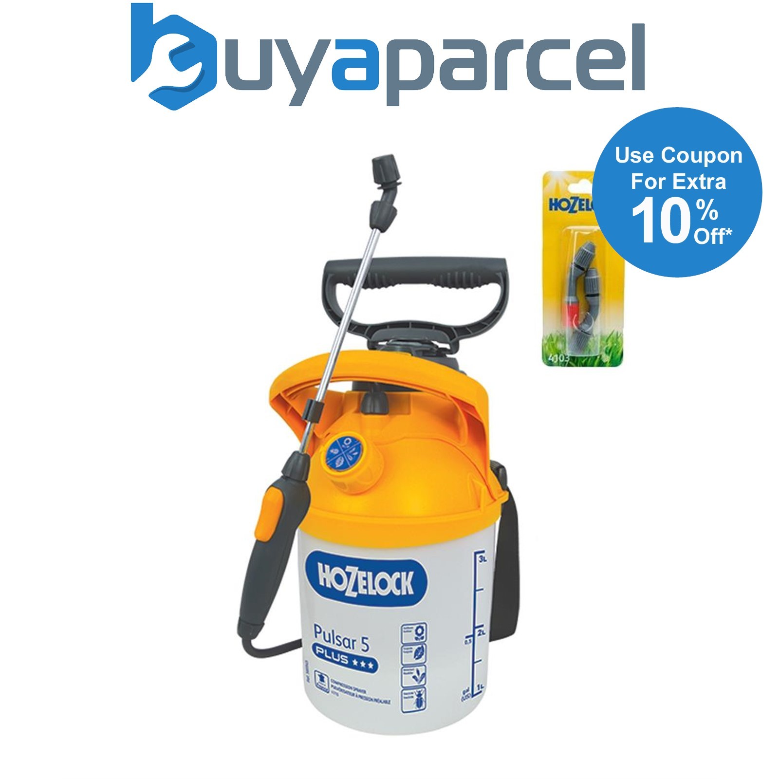 Hozelock 4310 Pressure Sprayer Plus 5 Litre 4705 + 4103 Spray Nozzle Set