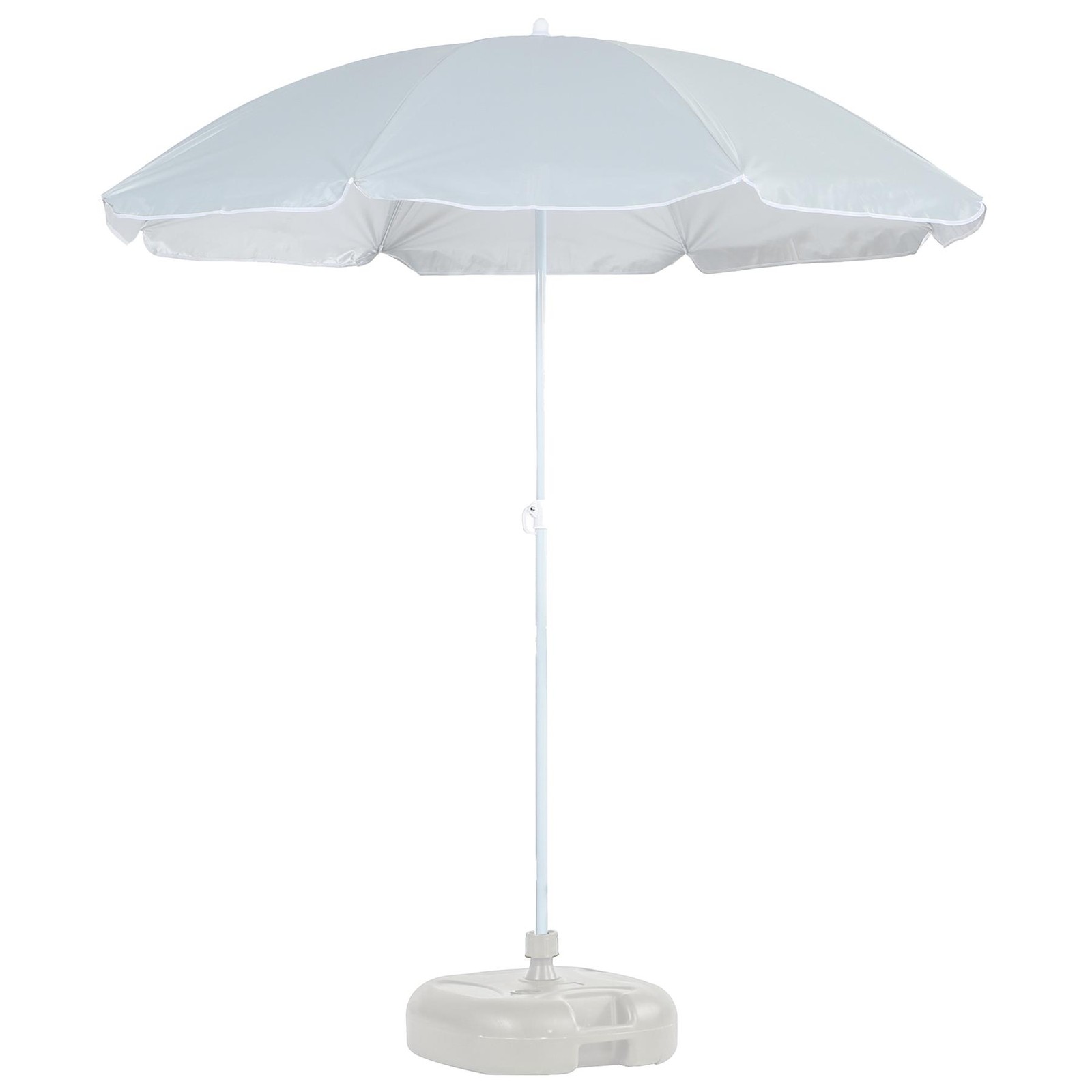 1x Metal Beach Parasol with Base 1.8M x 2M Grey/White UPF50+ Garden Umbrella