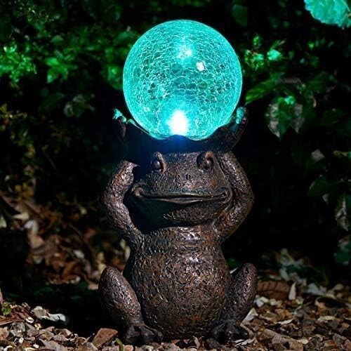 Solar LED Frog Ornament Garden Light Up Colour Changing Toad Outdoor Lighting