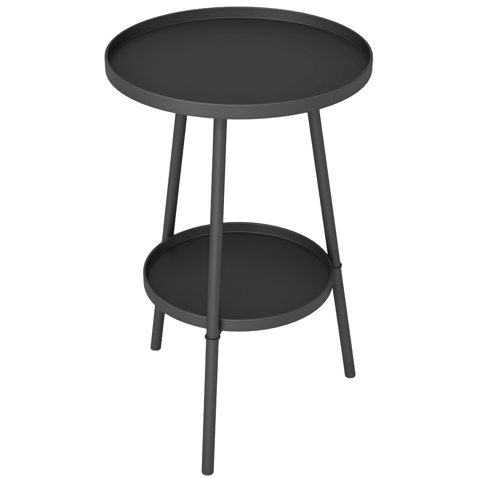 Outsunny Round Garden Table, 2-Tier Metal Patio Table Coffee Table, Black