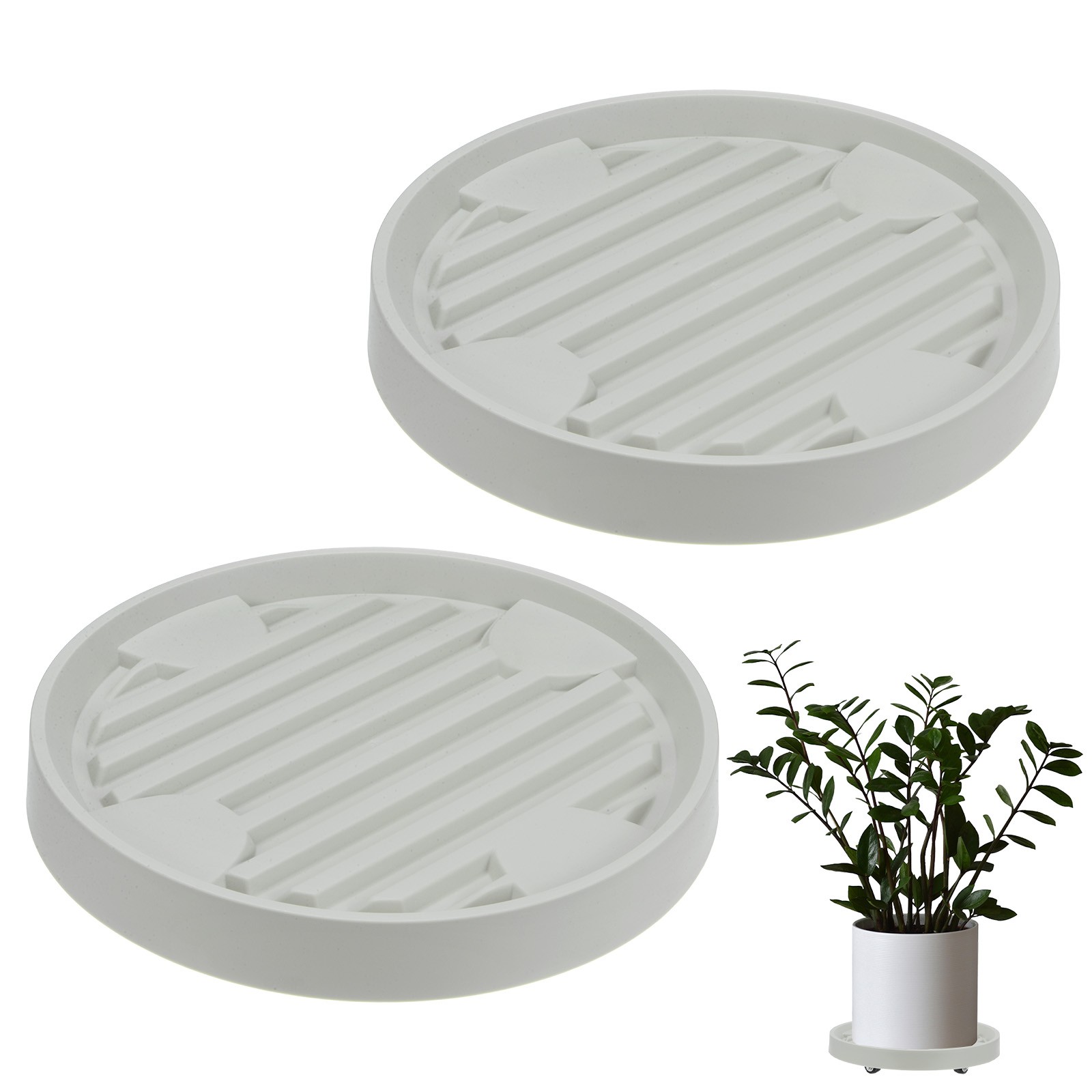 2Pcs Plant Stand with Wheels, 11 Inch Round Indoor Planter Mover Trolley Beige