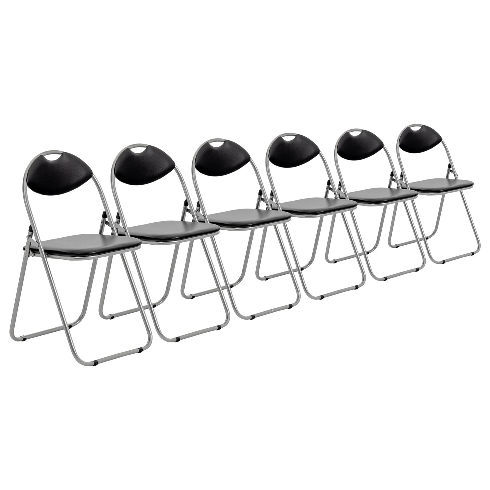 6x Harbour Housewares Padded Folding Chairs Metal Frame 44cm Black/Silver