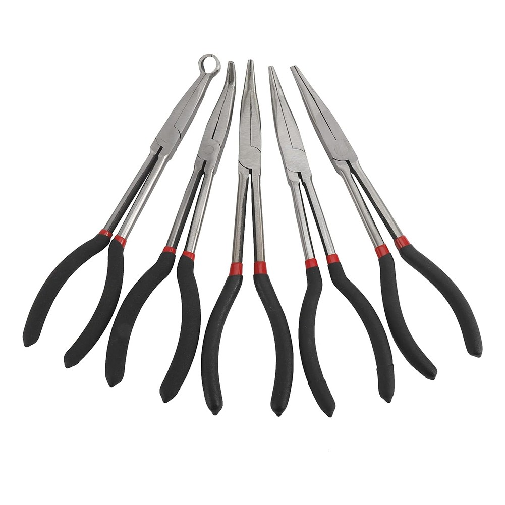 5PCS Long Needle Nose Pliers Set 25/45/90-Degree Angle, Straight,Curved2083