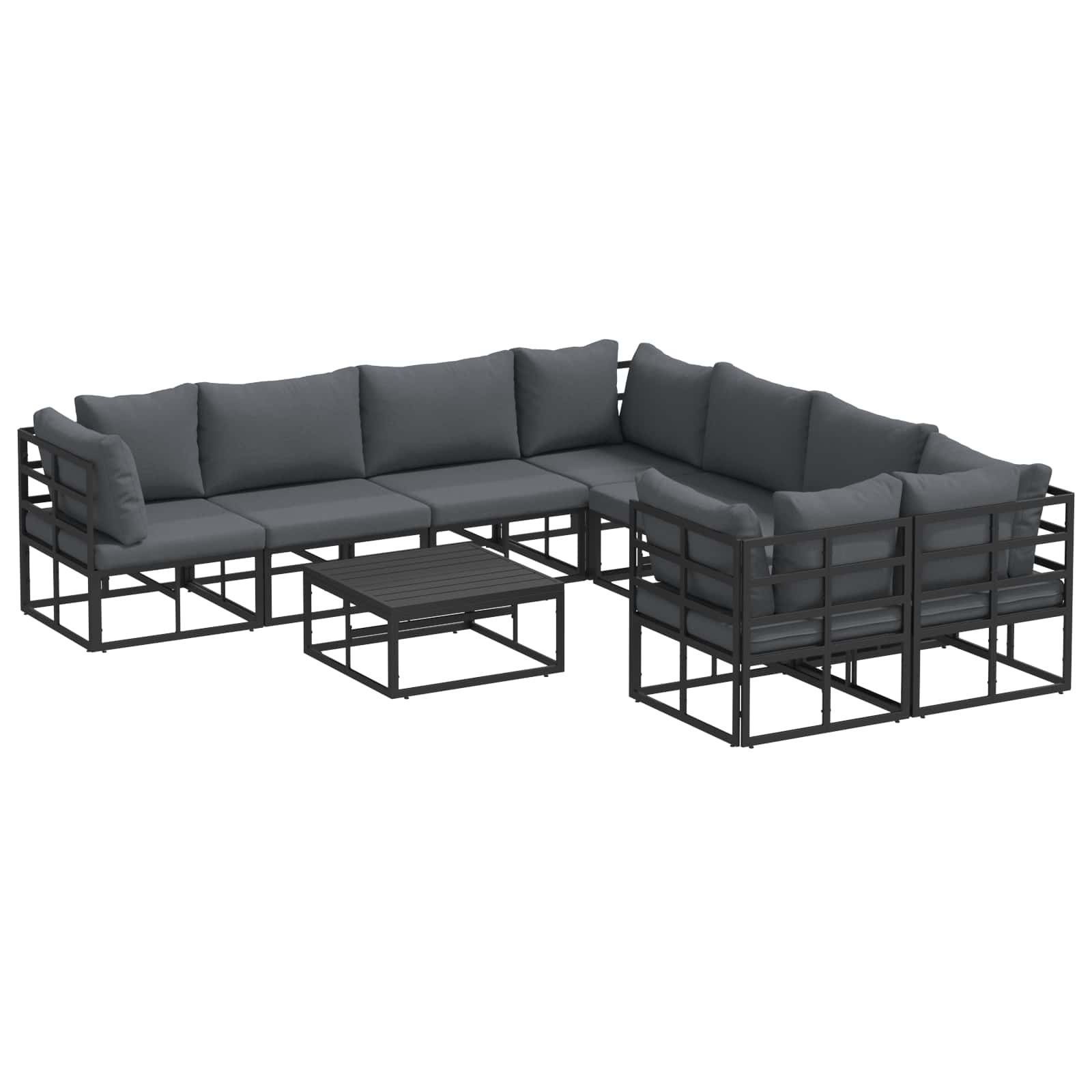 vidaXL Garden Sofa Set with Cushion 9 pcs Black Steel, Garden and Terrace, Moder