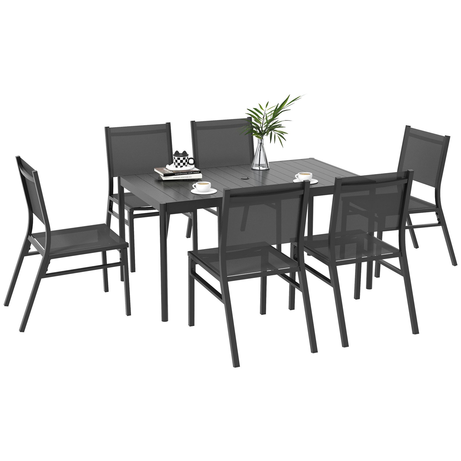 Outsunny 7 Piece Garden Dining Set with Breathable Mesh Seat, Aluminium Top