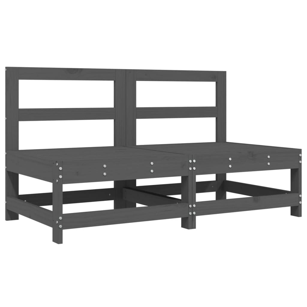 Garden Middle Sofas Outdoor Sectional Sofa 2 pcs Grey Solid Wood Pine vidaXL