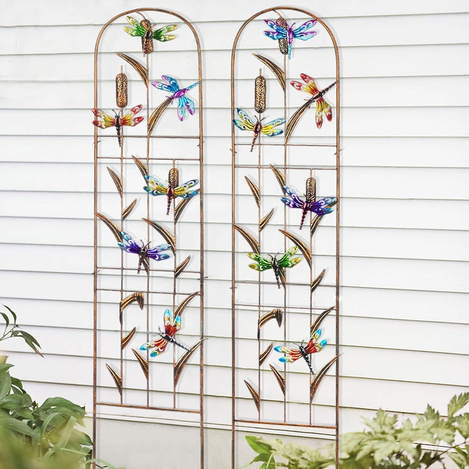 2 Pack Dragonfly 60" Garden Metal Obelisk Climbing Plant Support Frame Trellis