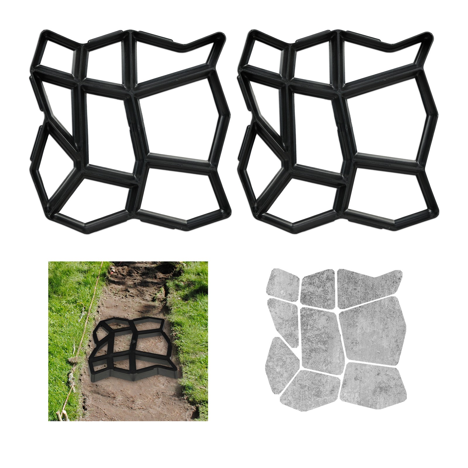 Concrete mould Paving Stone Form Irregular Shape Slab Reusable Black Lightweight