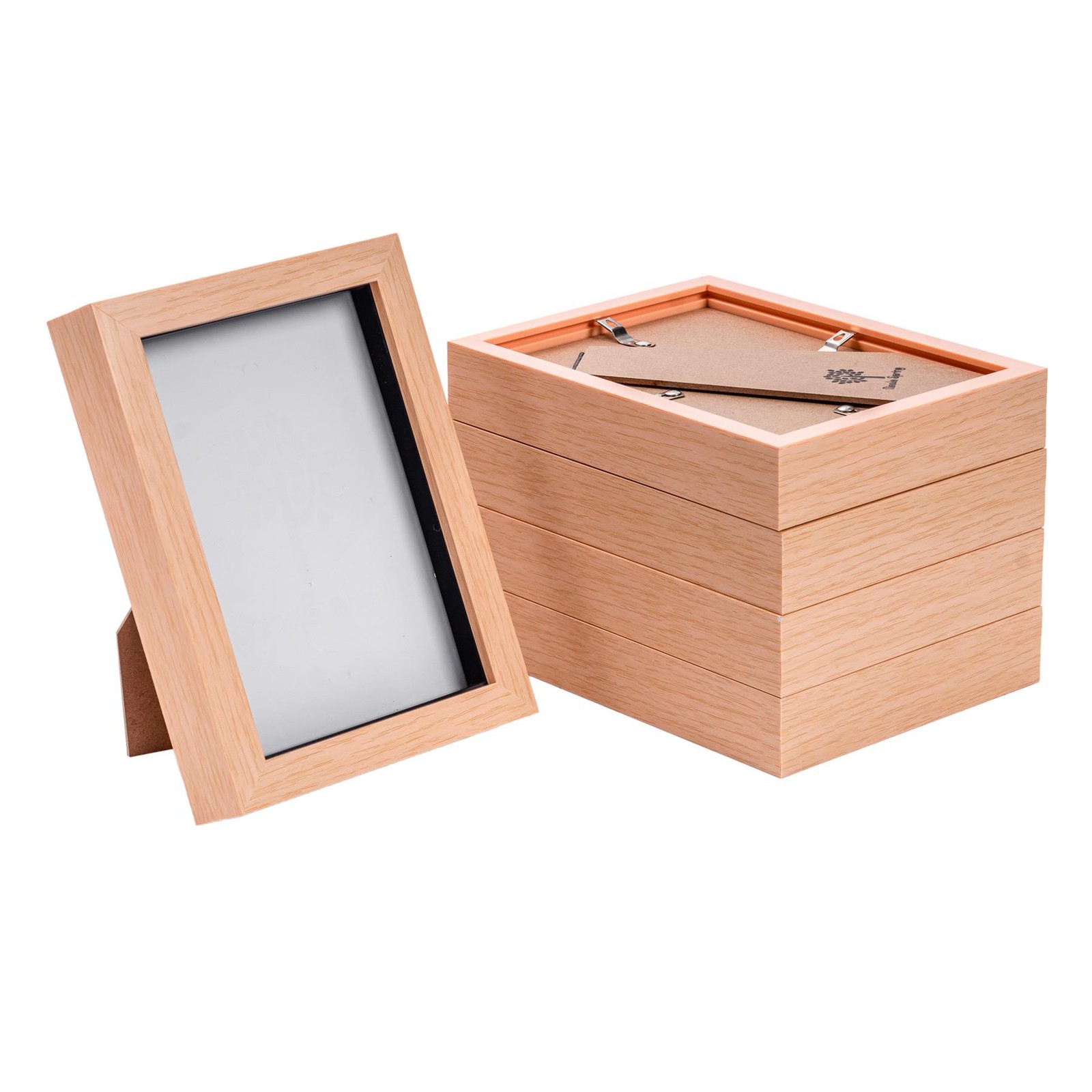 5x 3D Box Photo Frames Standing Hanging Picture Frames 5 x 7" Light Wood