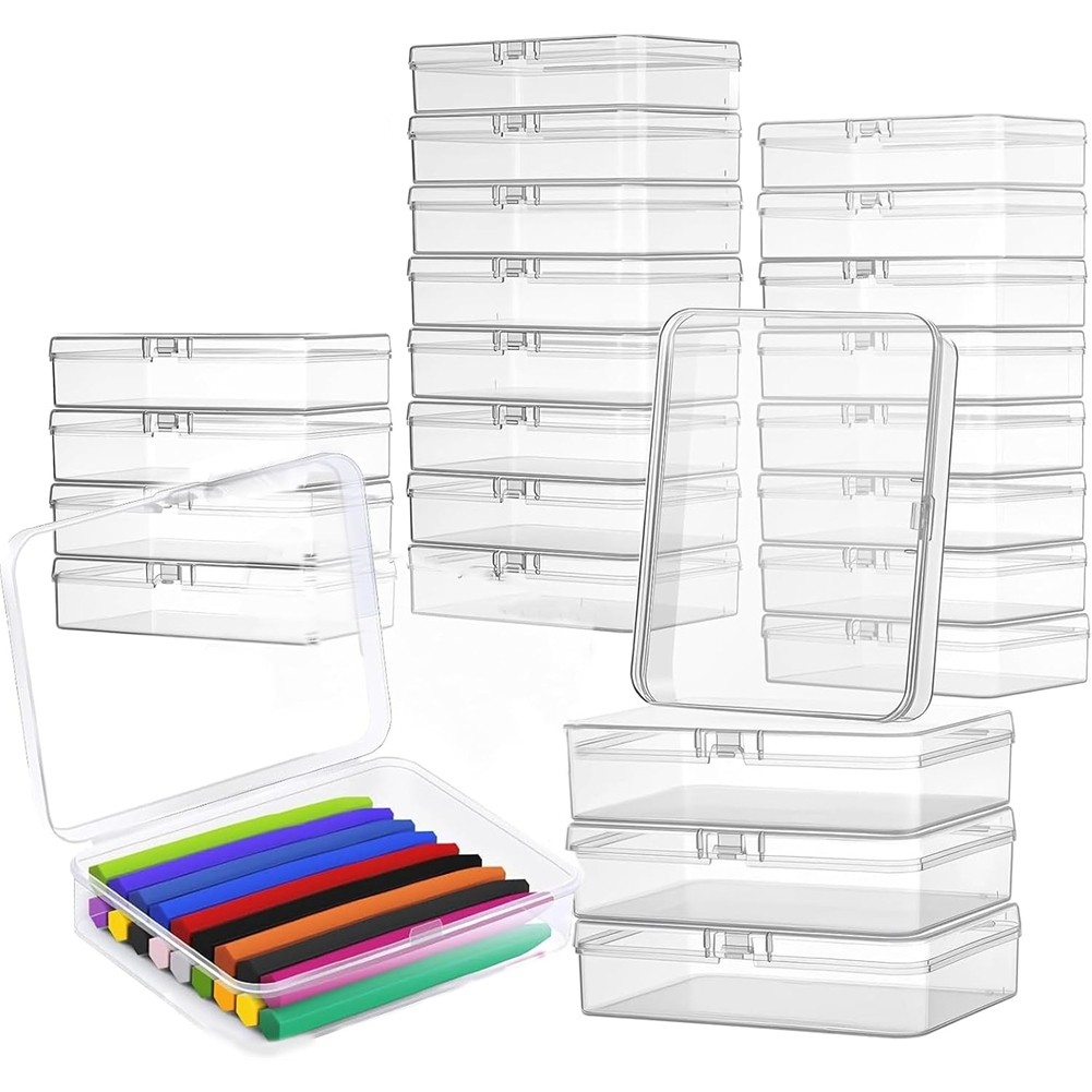 24 Pack Plastic Crayon Boxes with Lids, Clear Stackable Storage Containers9391