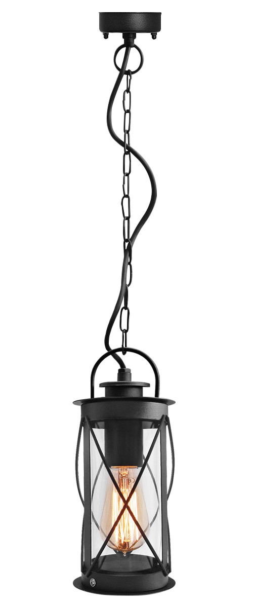 Outdoor Hanging Lantern Light Black Metal Clear Cover with Chain and Fixings 013