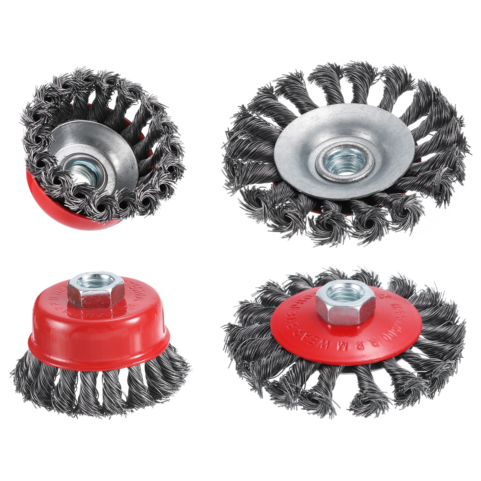 Wire Wheel Brush Cup Brush, 4” Twisted Knotted 5/8 "-11 Threaded Arbor, 2set