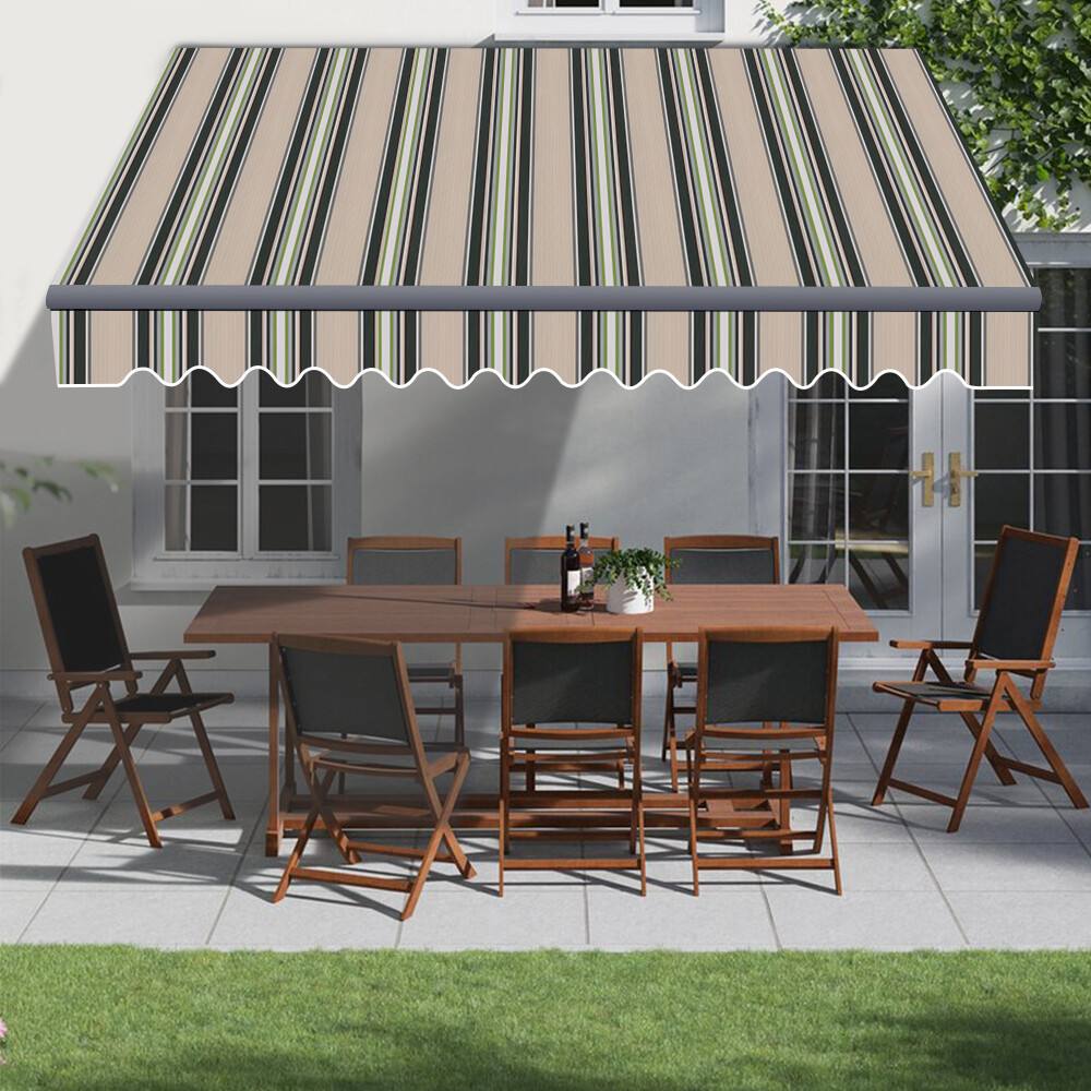 3M Retractable Patio Awning Manual Garden Canopy Sun Shade Shelter Multi-Stripe